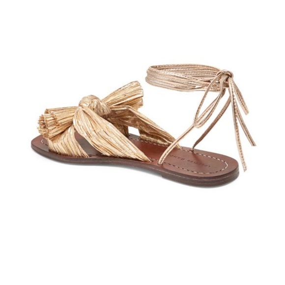 Loeffler Randall Peony Ankle-Wrapped Knotted Metallic Gold Sandals Size 8 - Picture 3 of 12